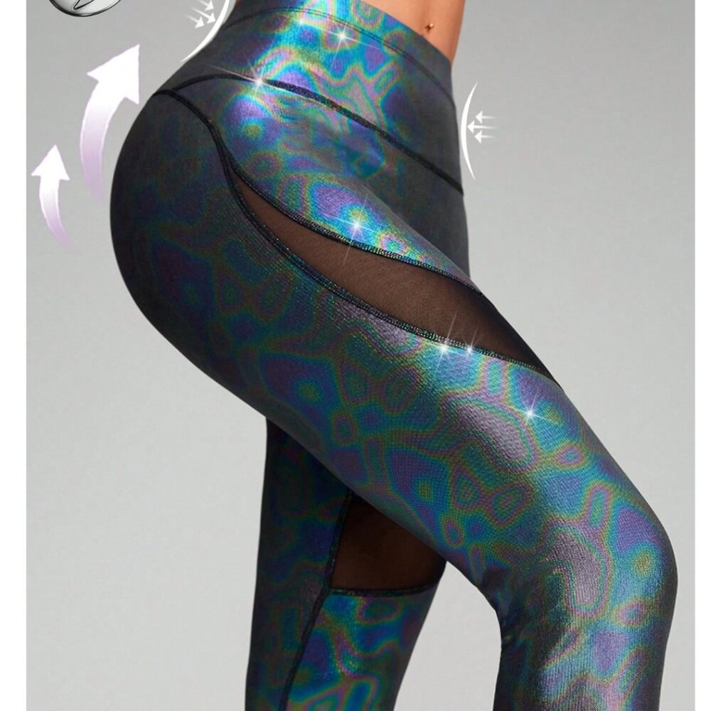 Innovista Women Activewear Faux Leather Foil Print Sports Leggings